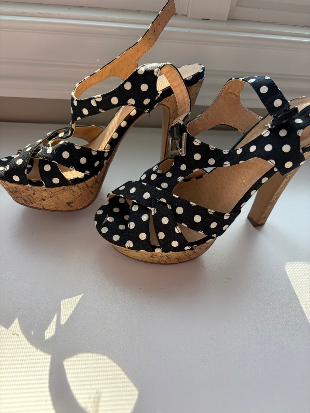 Madden girl polka dot Cork Heeled sandal